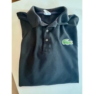 Lacoste Black Cotton Pique Polo Shirt Oversized Croc Logo Size 8 Made in Peru XL